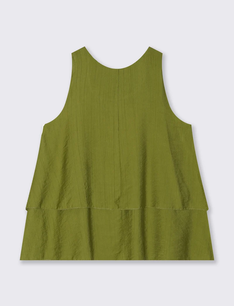 Top giromanica con scollo rotondo e balze - Verde