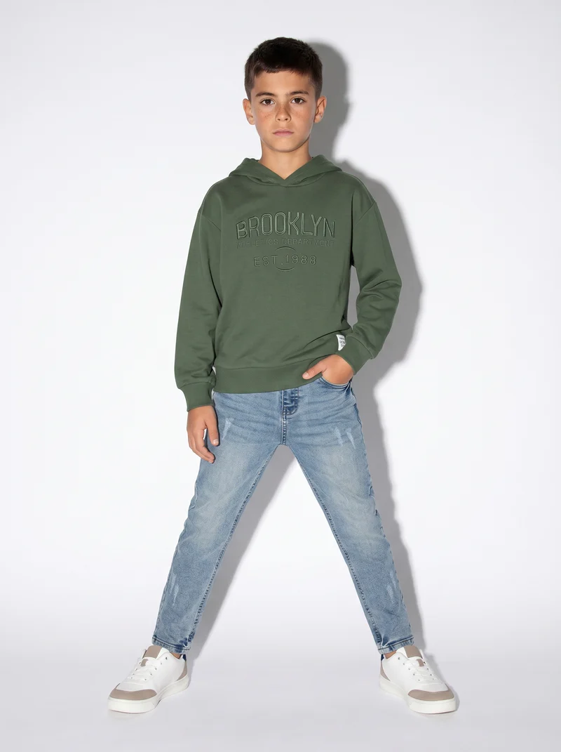 Jogging denim skinny con stile college - Denim chiaro