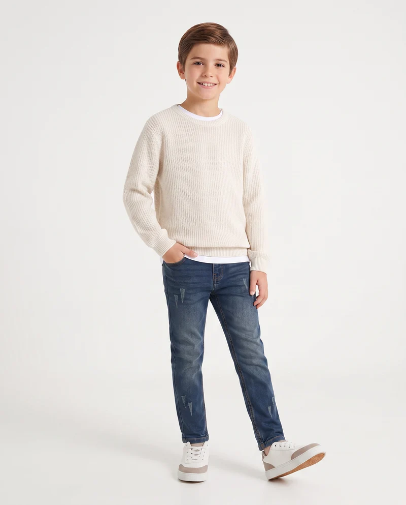 Jogging denim skinny con stile college - DENIM SCURO