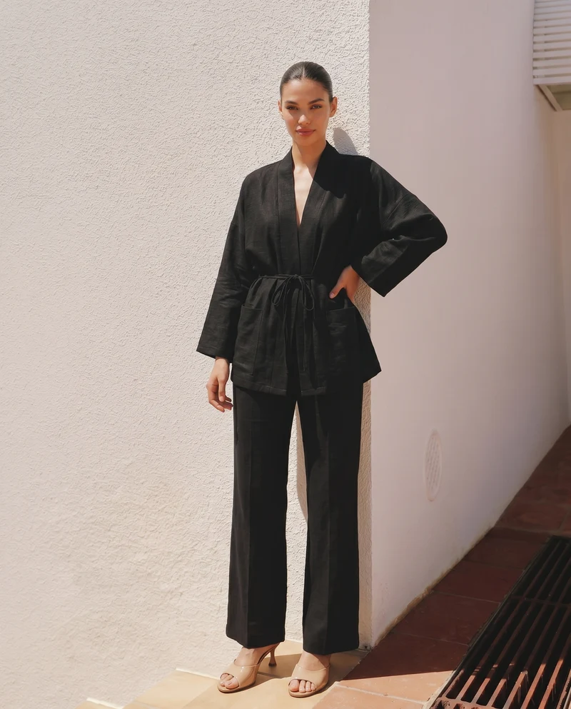 Pantalone Dritto Morbido con Coulisse - Nero