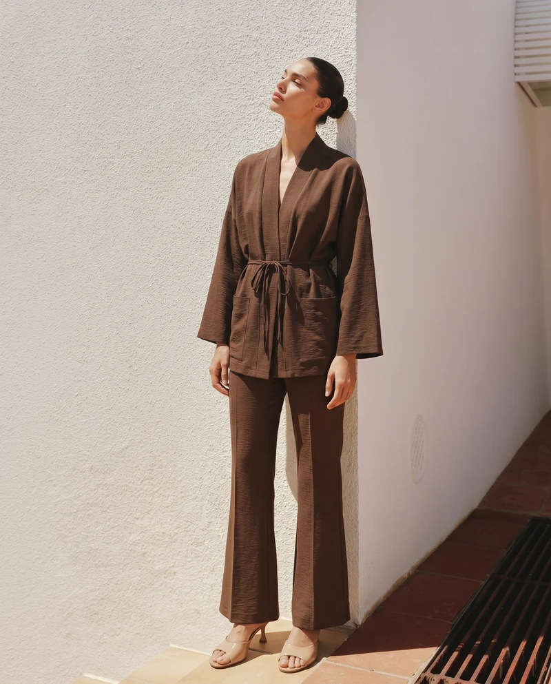 Pantalone Dritto Morbido con Coulisse - Moro