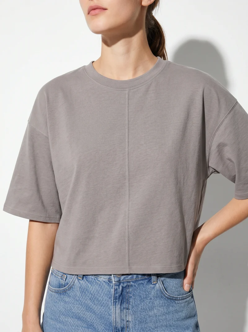 T-Shirt Crop in Cotone - Grigio