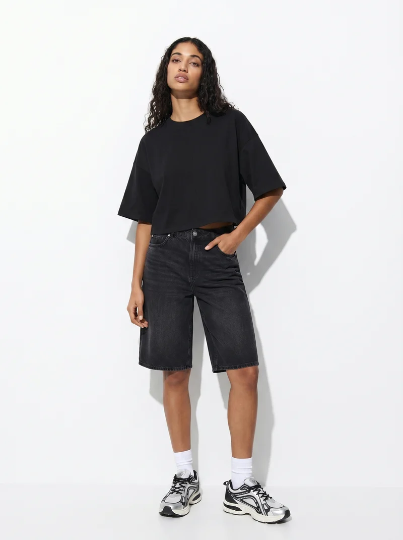 T-Shirt Crop in Cotone - Nero