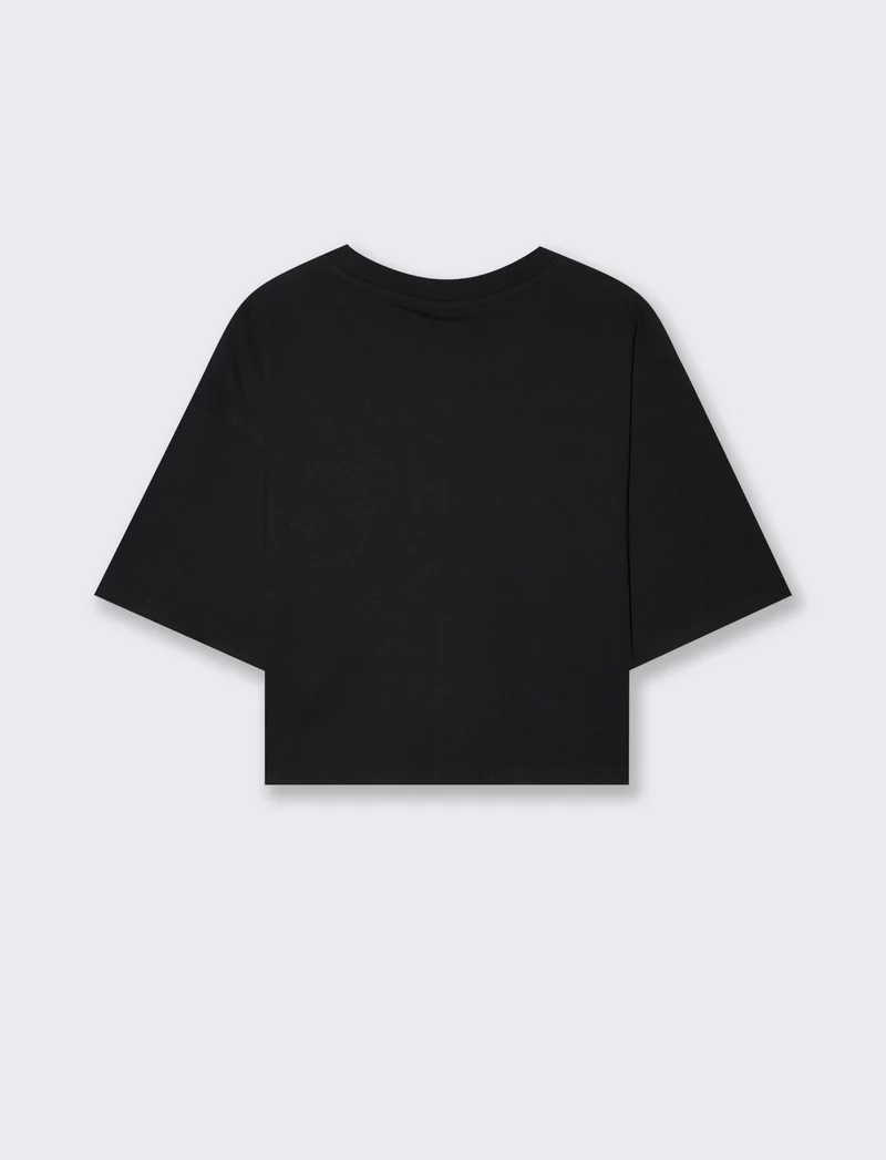 T-Shirt Crop in Cotone - Nero