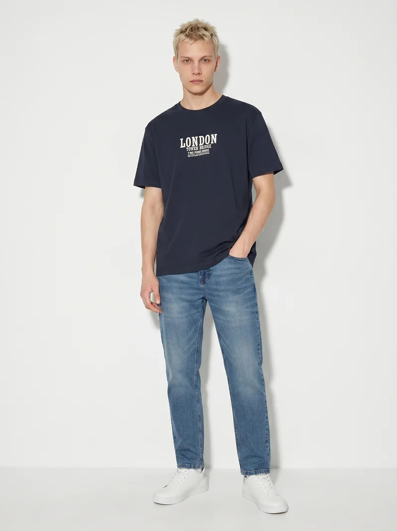 T-shirt cotone con stampa a rilievo - Blu