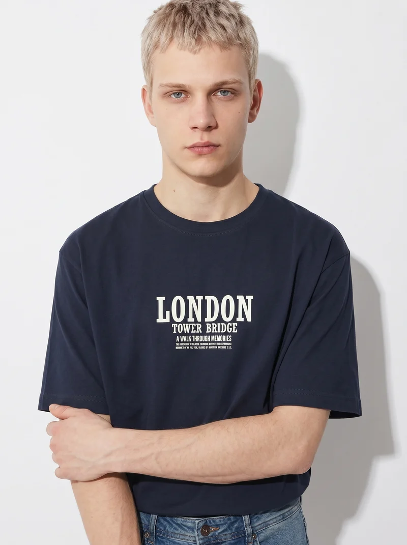 T-shirt cotone con stampa a rilievo - Blu