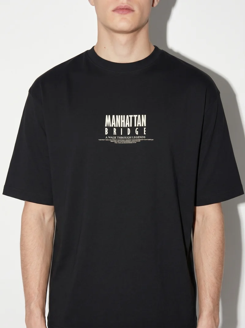 T-shirt cotone con stampa a rilievo - Nero