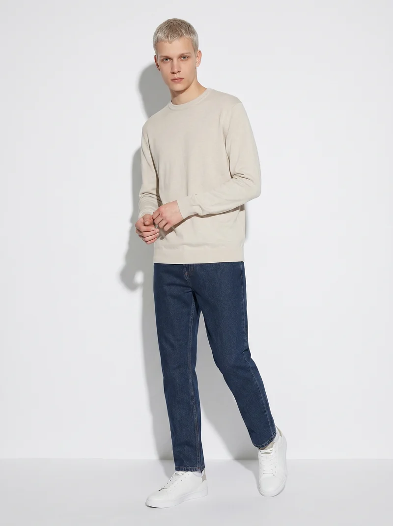 Maglia girocollo in puro cotone premium - Sabbia