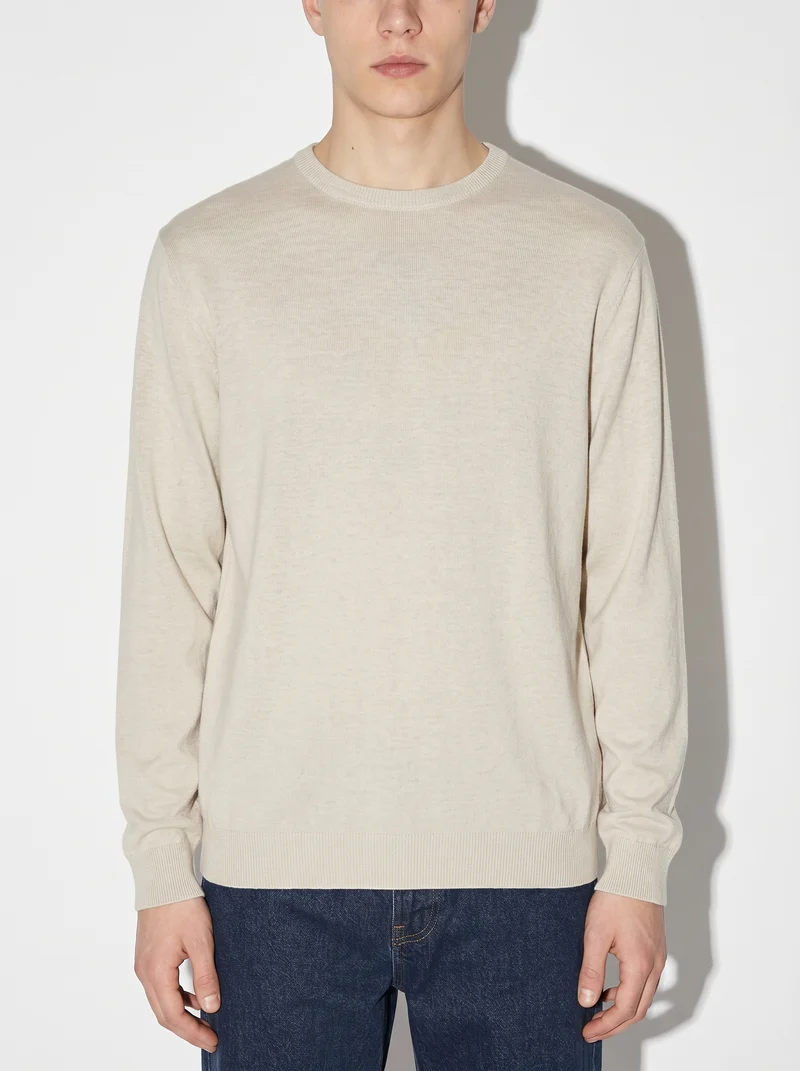 Maglia girocollo in puro cotone premium - Sabbia