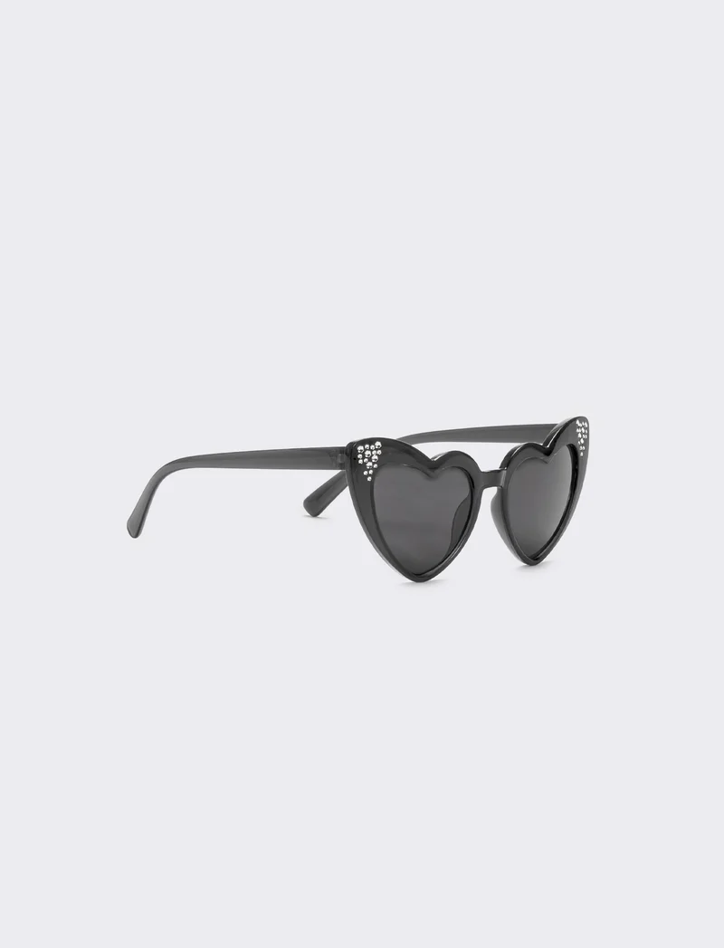 Occhiali da sole a cuore con strass - Nero