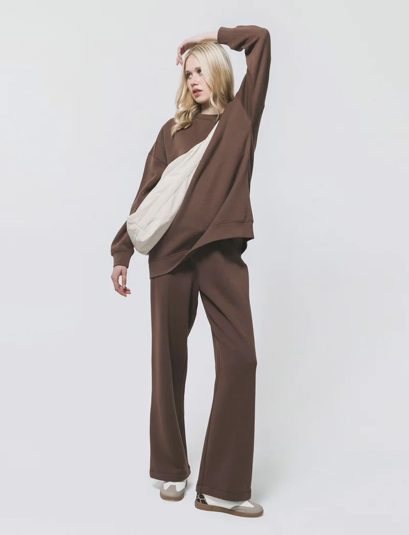 Felpa Basic Girocollo Oversize - Marrone cioccolato