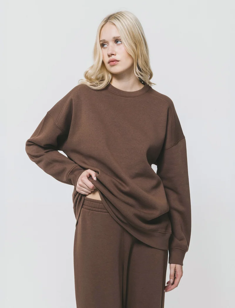 Felpa Basic Girocollo Oversize - Marrone cioccolato