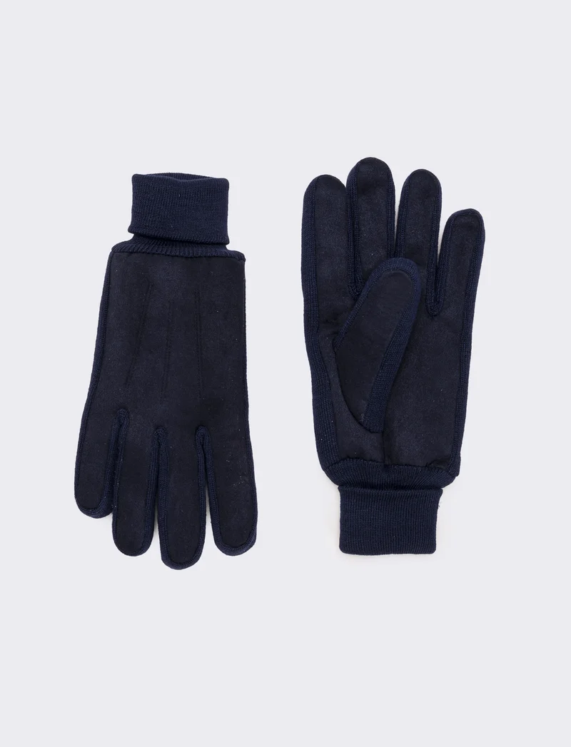 Guanti uomo scamosciati con polsino - Blu