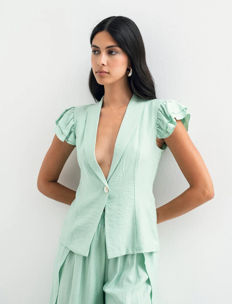 Giacca corta con maniche arricciate donna - Verde acqua