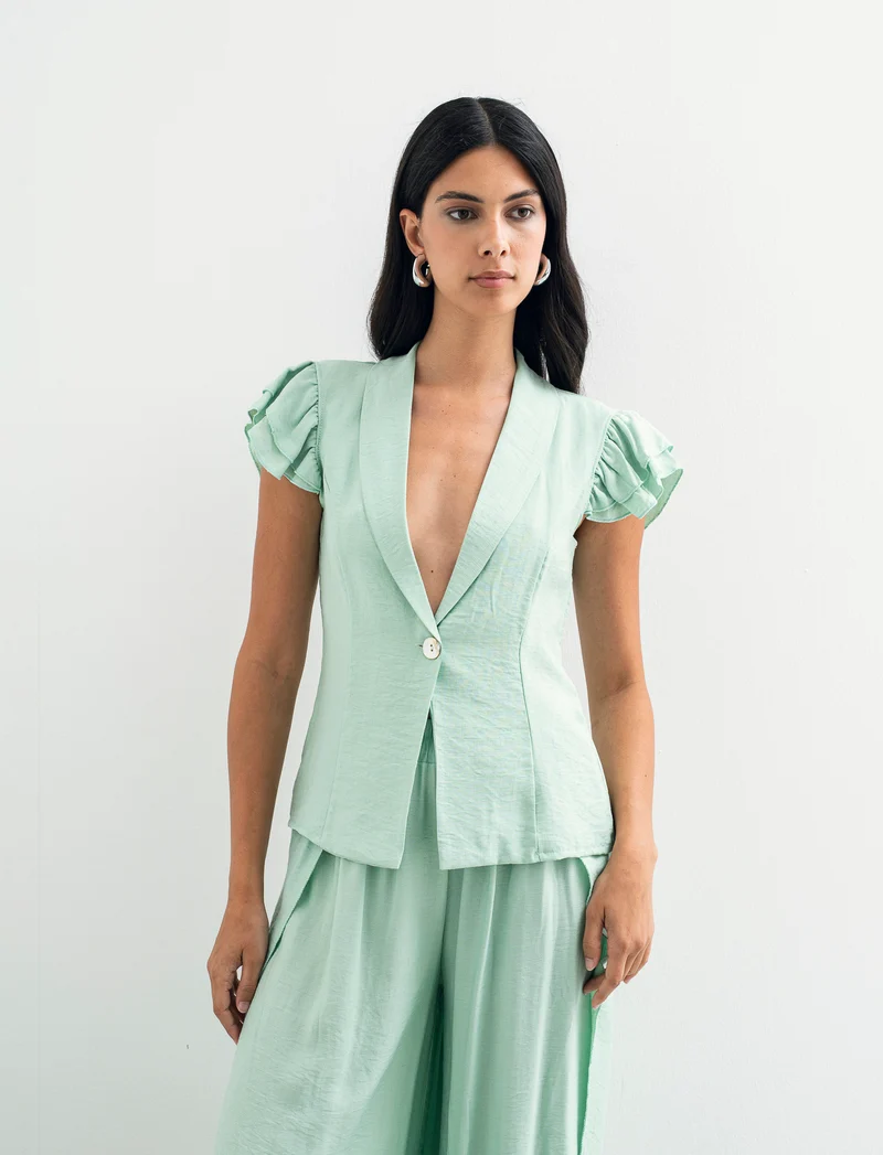Giacca corta con maniche arricciate donna - Verde acqua