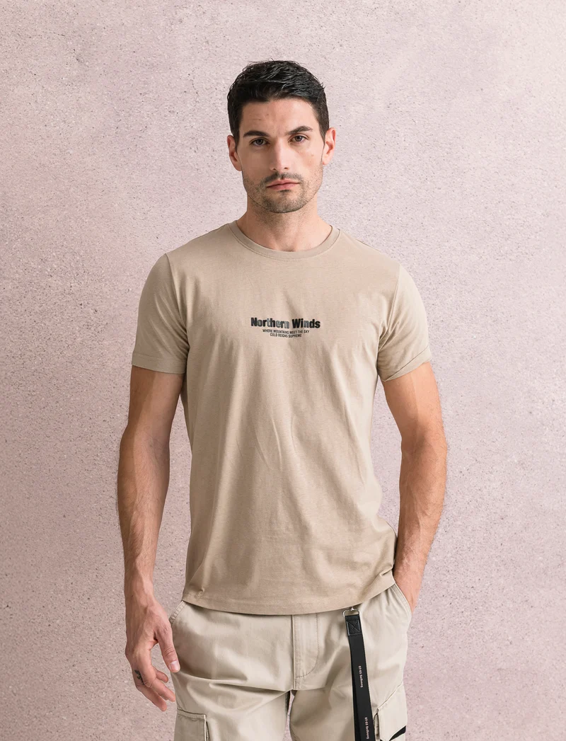 T-SHIRT IN COTONE CON STAMPA A RILIEVO - Beige