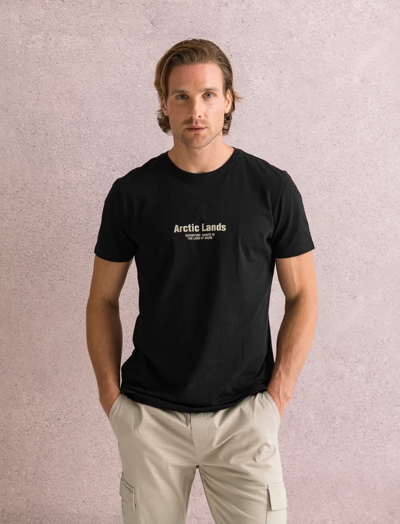 T-SHIRT IN COTONE CON STAMPA A RILIEVO - Nero