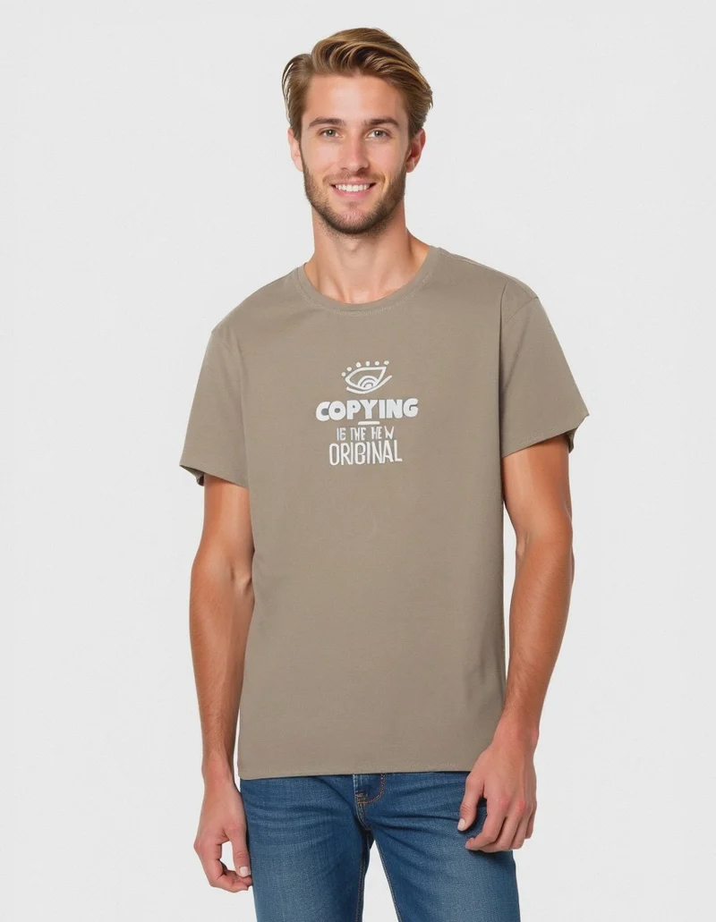 T-SHIRT CON STAMPA IN COTONE REGULAR FIT - Beige
