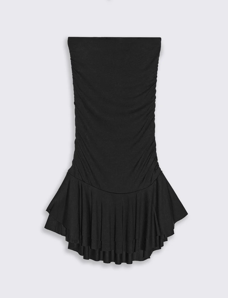 Vestito mini con volant - Nero