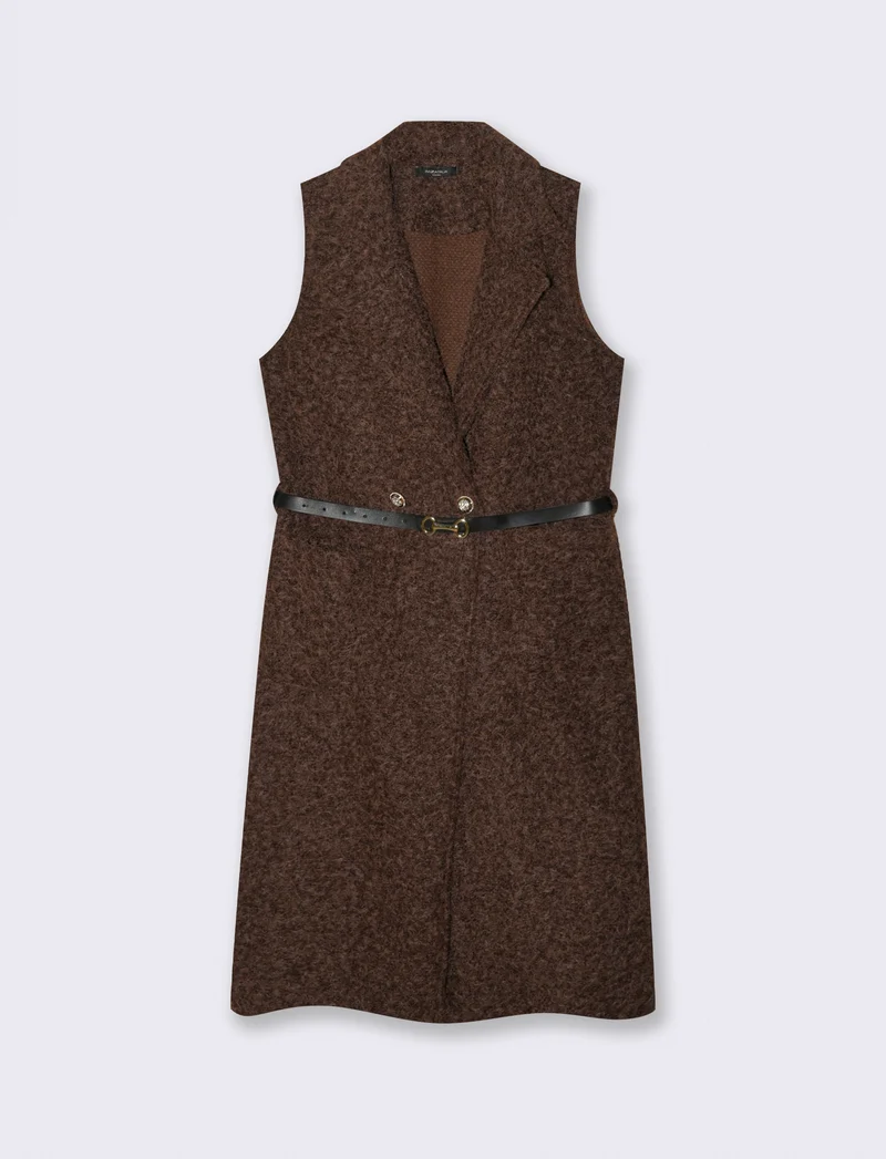 Cappotto con cintura smanicato - Moro