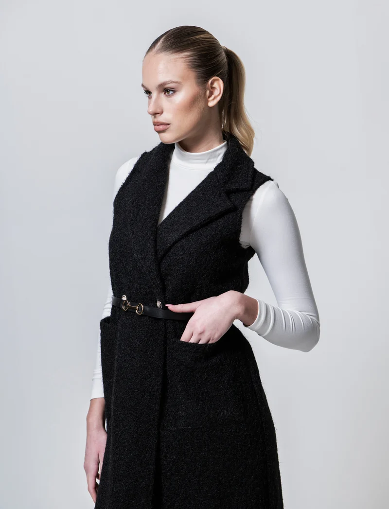 Cappotto con cintura smanicato - Nero