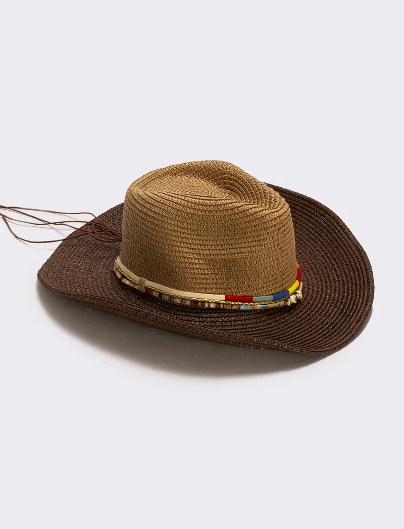 Cappello cowboy con cordoncino multiuso - Marrone