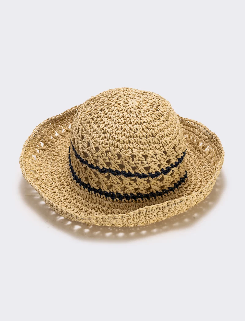 Cappello in paglia a doppio righino - Bianco natural