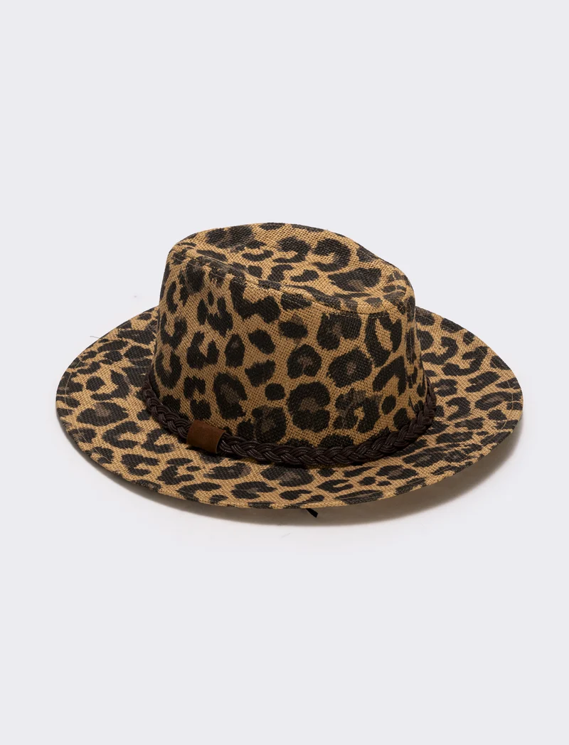 Cappello in paglia leopardato - Beige
