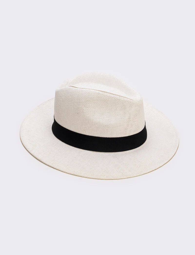 Cappello Panama Uomo con Banda Nera - Bianco