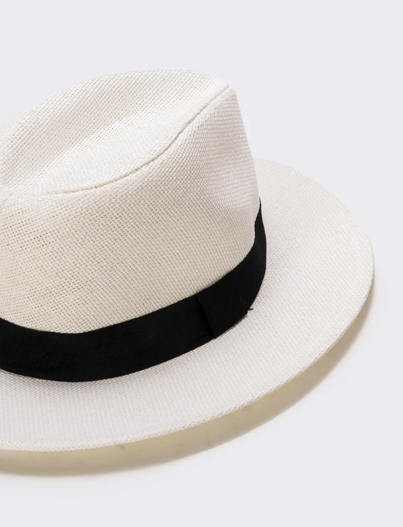 Cappello Panama Uomo con Banda Nera - Bianco