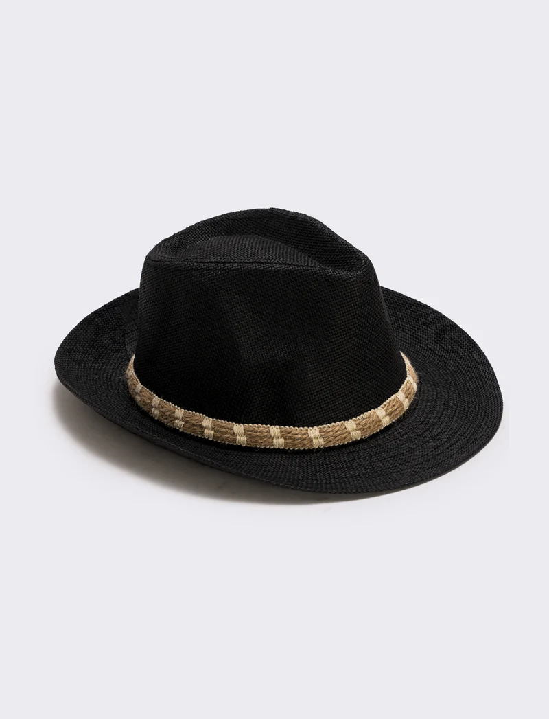 Cappello di paglia con cordoncino uomo - Nero
