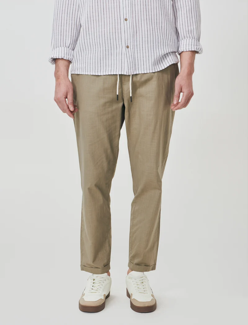 Pantaloni Chino Jogger in Cotone Slub - Verde kaki