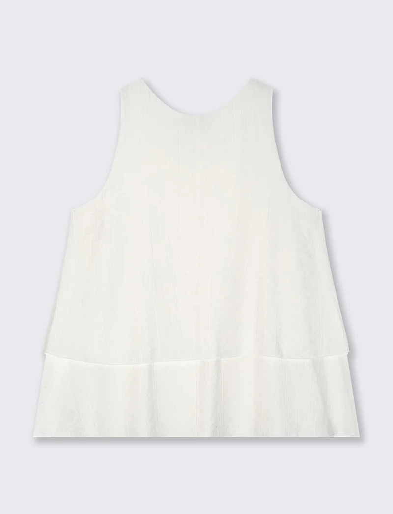 Top giromanica con scollo rotondo e balze - Bianco