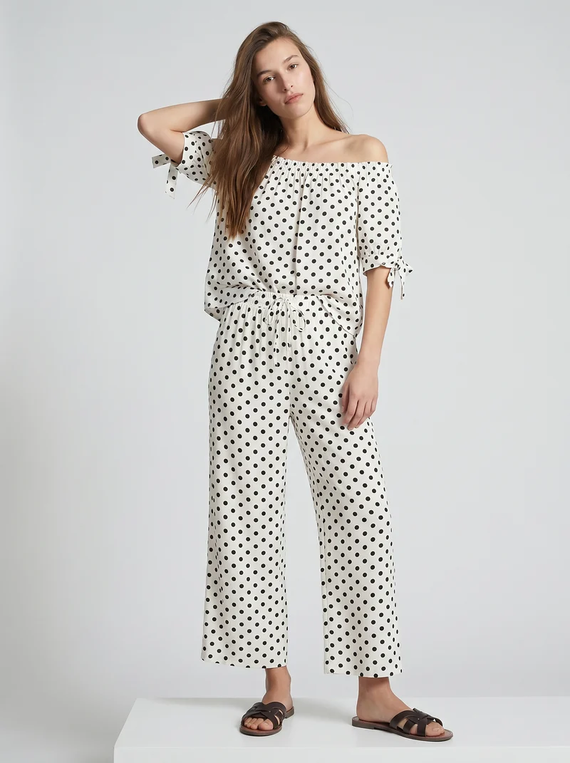 Pantaloni morbidi con coulisse per donna - Bianco-nero
