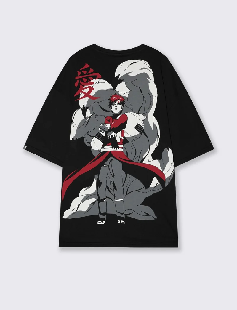 T-Shirt Naruto Uomo Boxy Fit Cotone - Nero