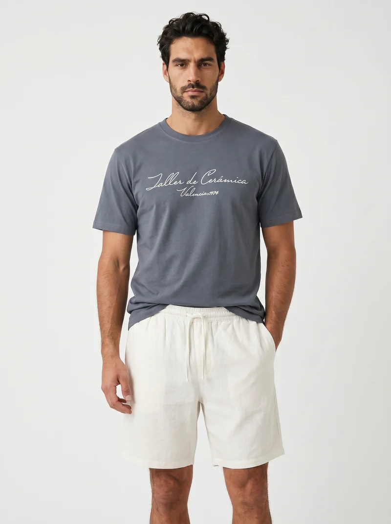 Bermuda Jogger Misto Cotone Jacquard - Bianco