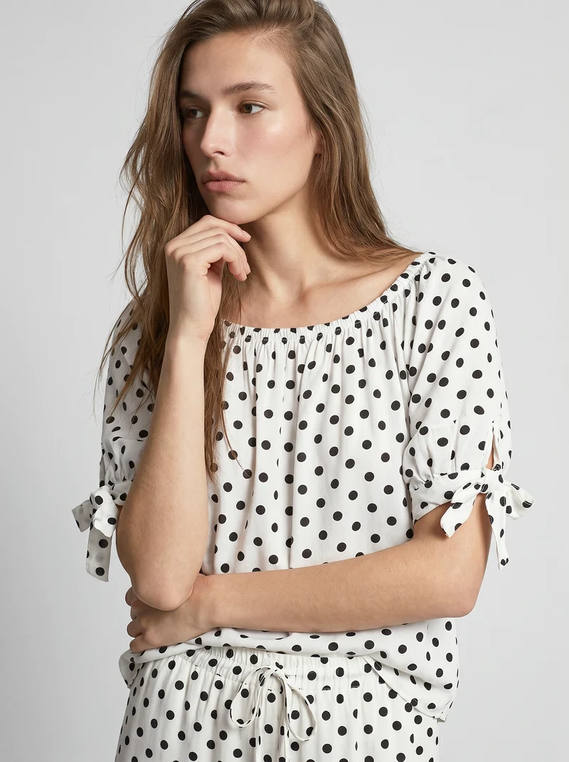 Casacca donna manica corta scollo a barca - Bianco-nero