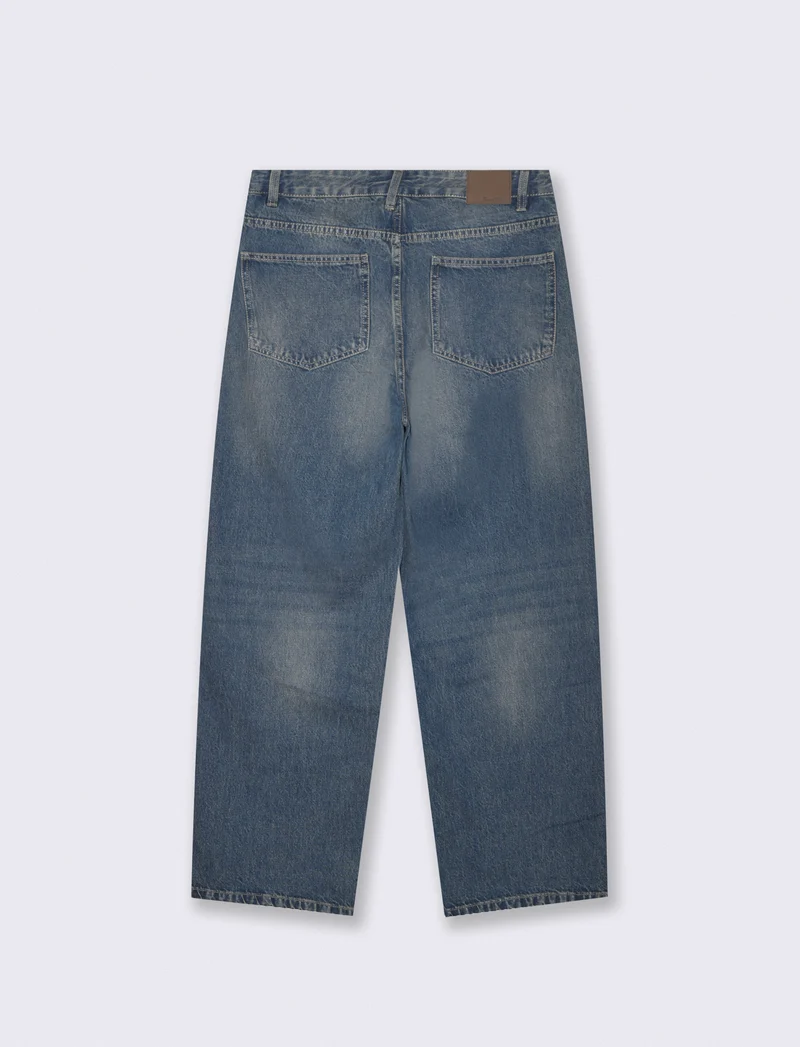 Jeans Wide Leg Blu Medio Effetto Slavato - Denim