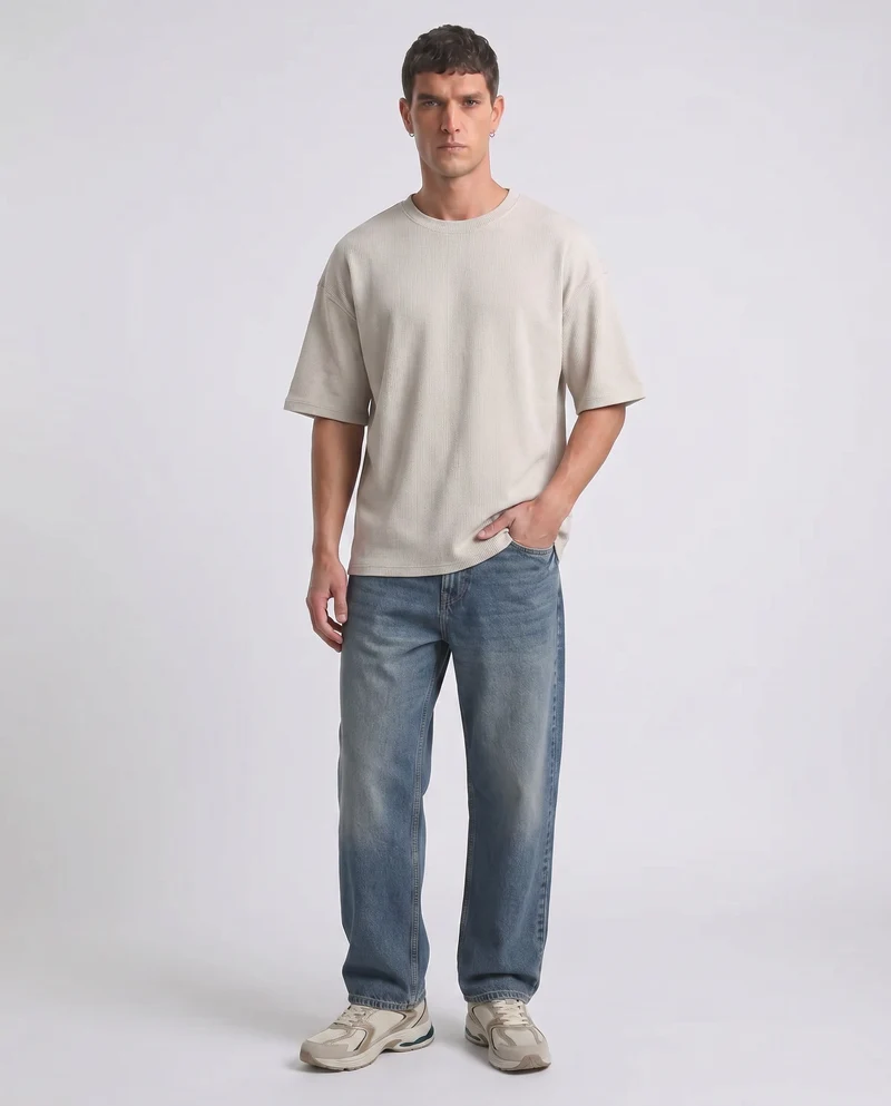 Jeans Wide Leg Blu Medio Effetto Slavato - Denim