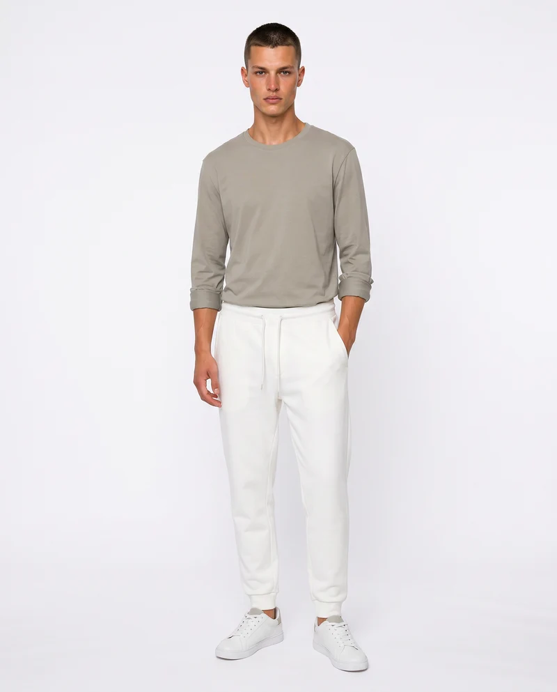 Pantaloni Jogger Basic in Felpa Garzata - Bianco