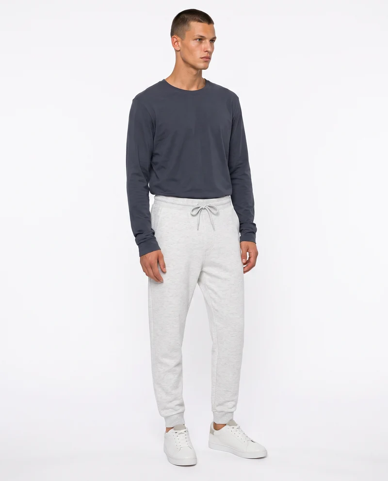 Pantaloni Jogger Basic in Felpa Garzata - Grigio mel.