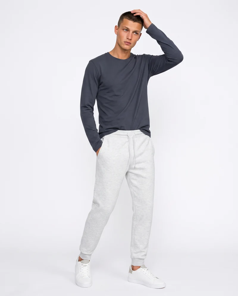 Pantaloni Jogger Basic in Felpa Garzata - Grigio mel.