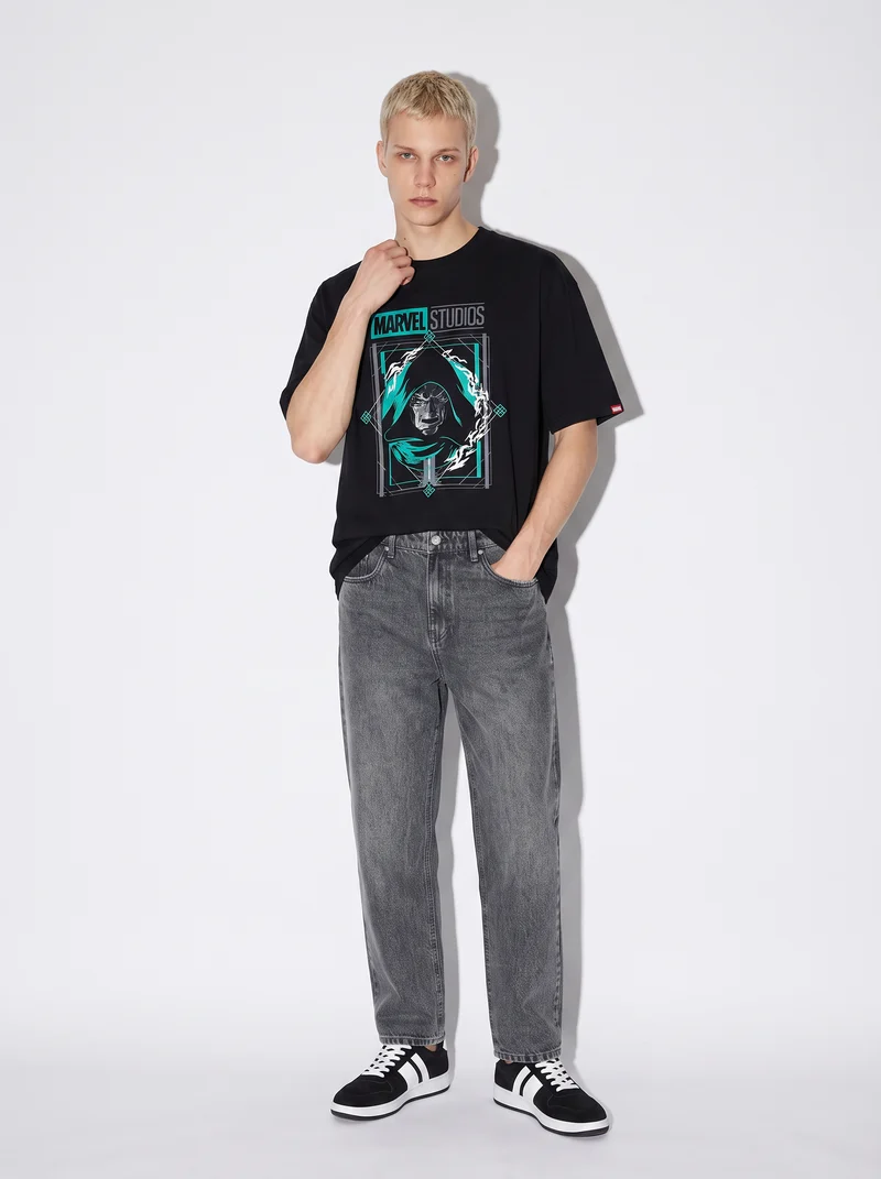 T-shirt Marvel uomo girocollo boxy fit - Nero