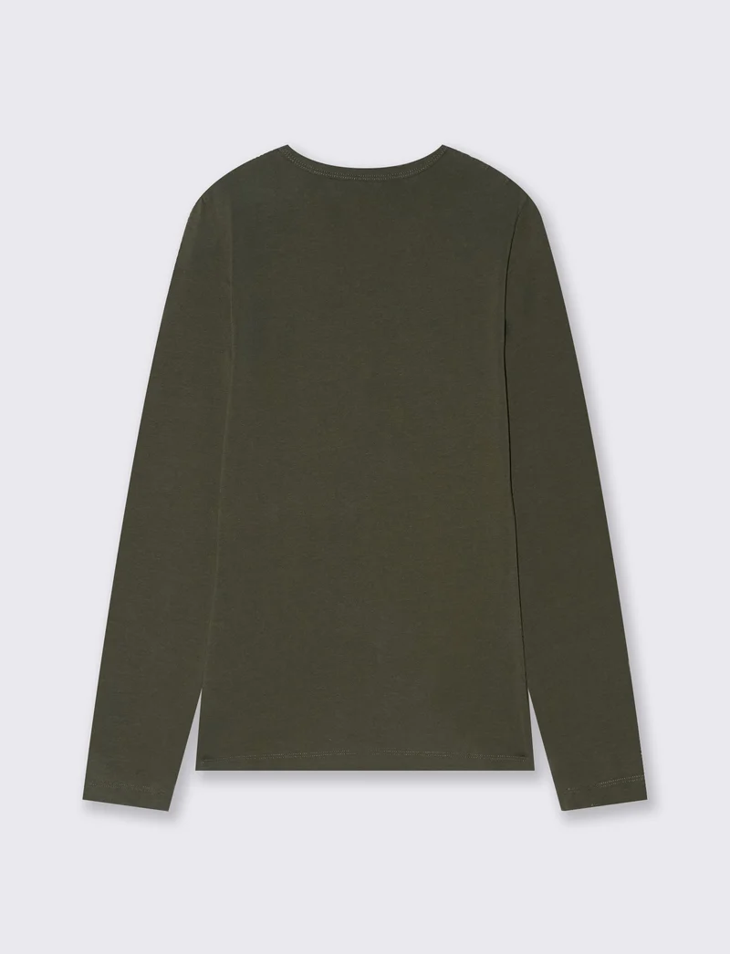 T-shirt basica manica lunga girocollo - Verde salvia