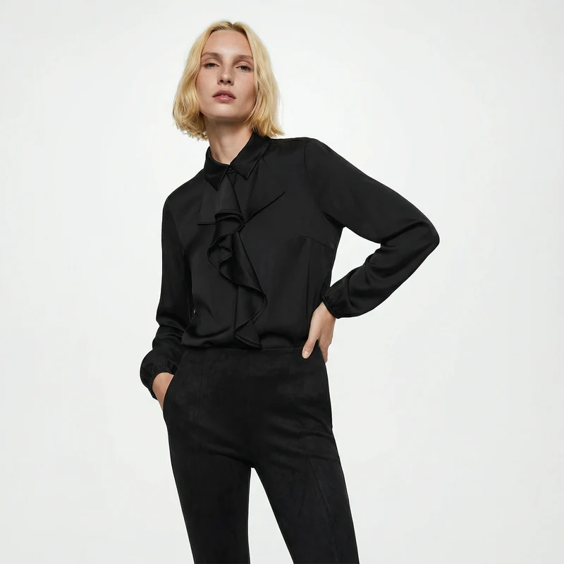 Casacca manica lunga con rouches - Nero