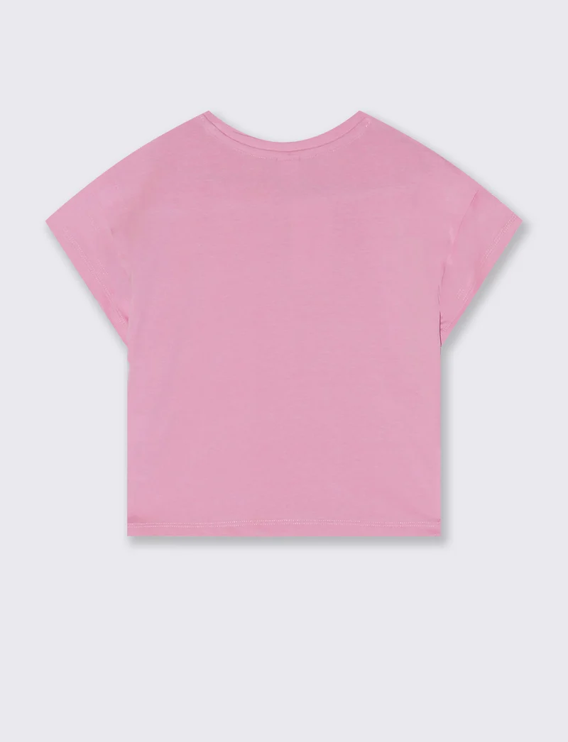 T-shirt mezza manica in cotone con piega - Rosa