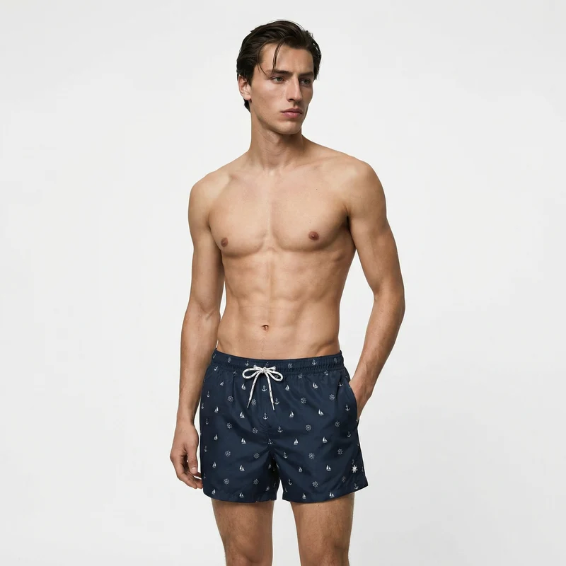 Costume mare fantasia con dettagli - Blu