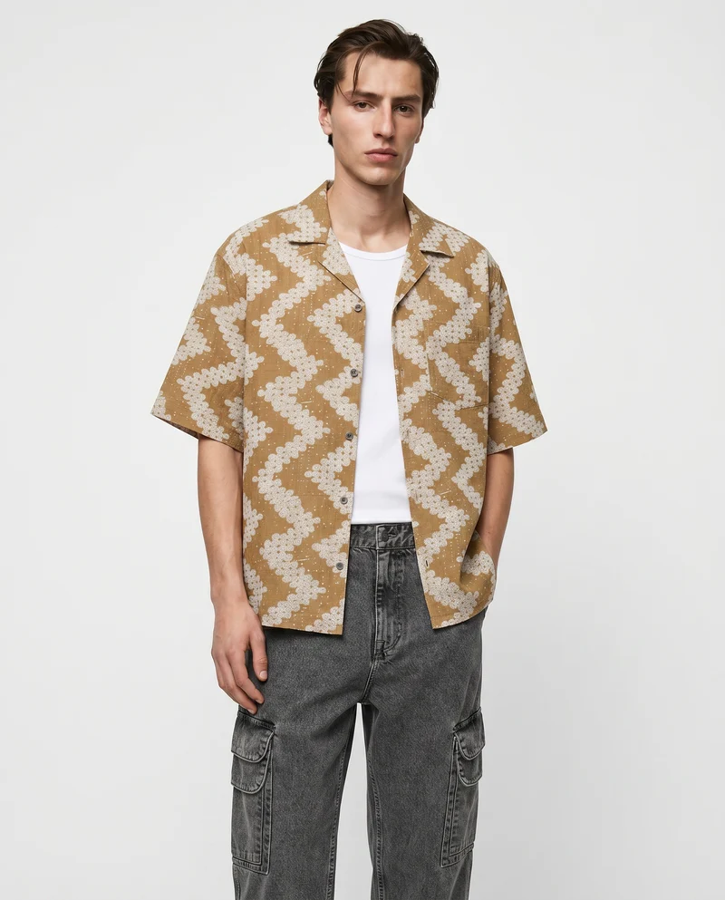 Camicia boxy fit in tessuto goffrato - Cammello