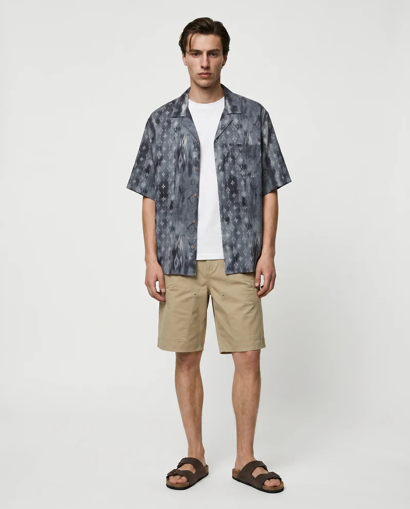 Camicia boxy fit in tessuto goffrato - Grigio