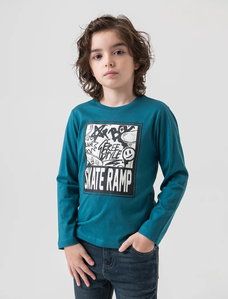 T-shirt girocollo da bambino - Verde Ottanio